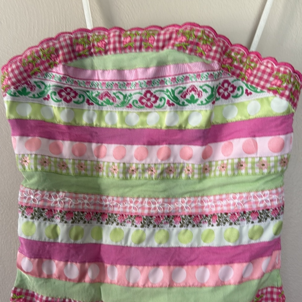 Lilly Pulitzer Pink and Green Ribbon Strapless Dress 0 - Picture 2 of 8
